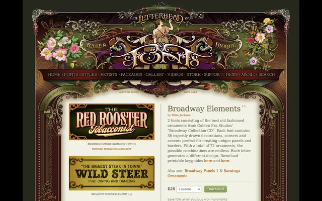 Broadway Elements specimen from Letterhead Fonts
