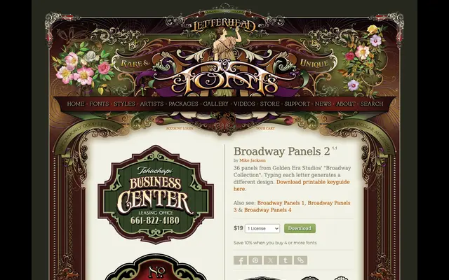 Broadway Panels 2 specimen from Letterhead Fonts