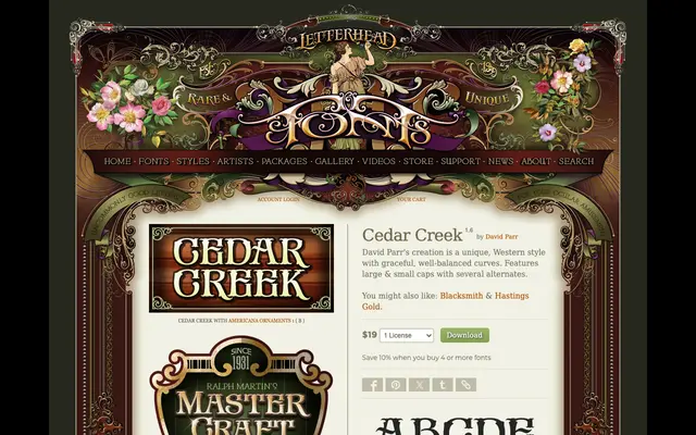 Cedar Creek specimen from Letterhead Fonts