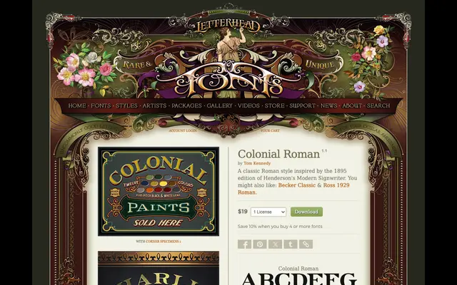 Colonial Roman specimen from Letterhead Fonts