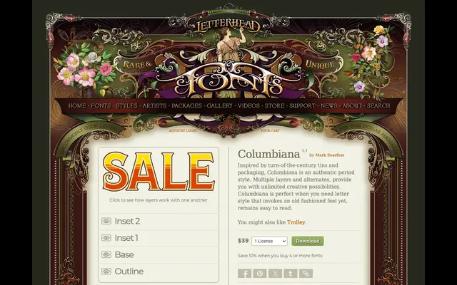 Columbiana specimen from Letterhead Fonts