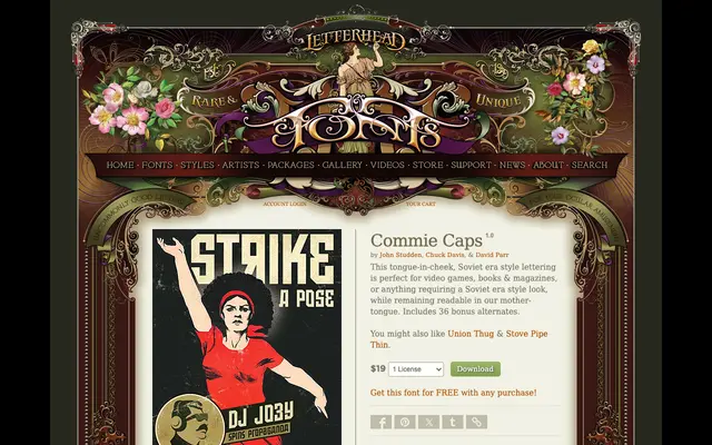Commie Caps specimen from Letterhead Fonts