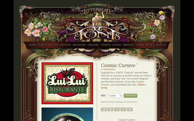 Cosmic Cursive specimen from Letterhead Fonts