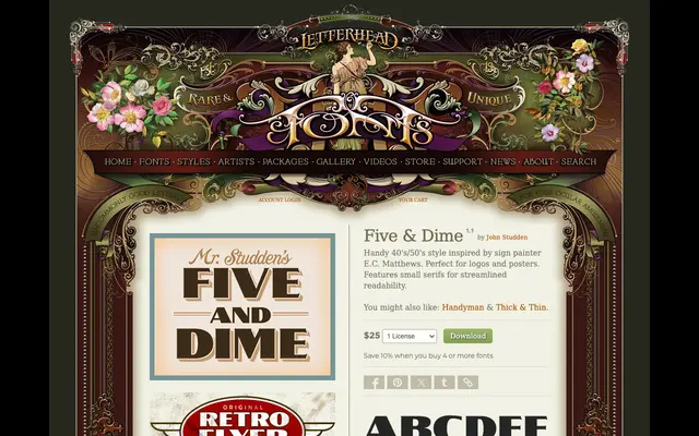 Five & Dime specimen from Letterhead Fonts
