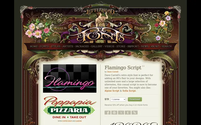 Flamingo Script specimen from Letterhead Fonts