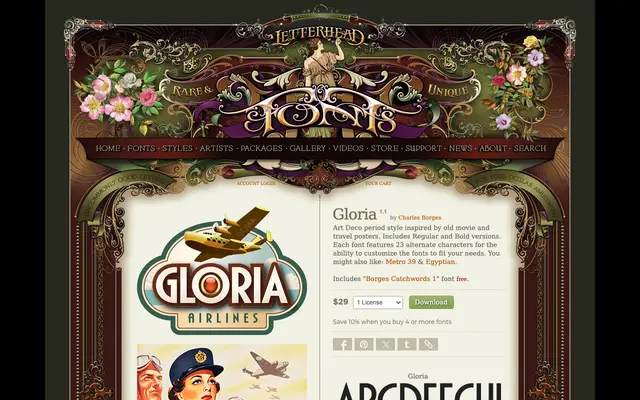 Gloria specimen from Letterhead Fonts