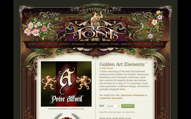 Golden Era Art Elements 1 specimen from Letterhead Fonts