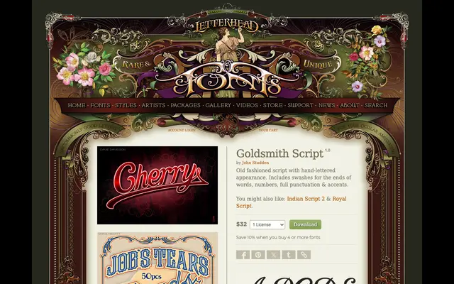 Goldsmith Script specimen from Letterhead Fonts