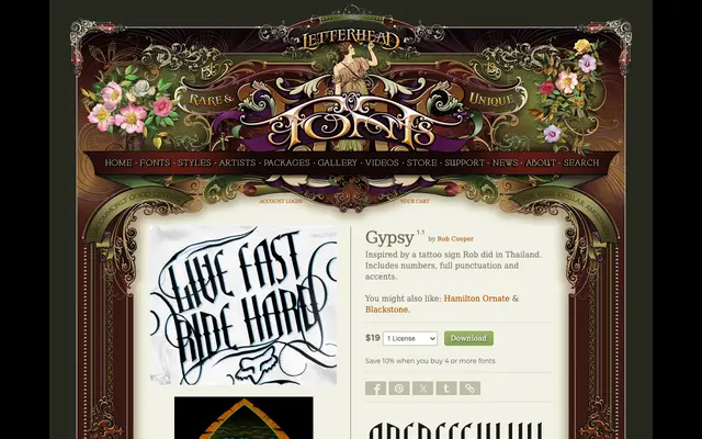 Gypsy specimen from Letterhead Fonts