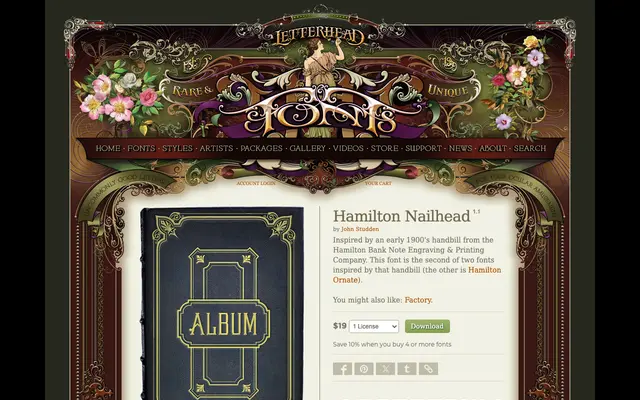 Hamilton Nailhead specimen from Letterhead Fonts