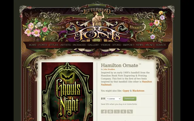 Hamilton Ornate specimen from Letterhead Fonts