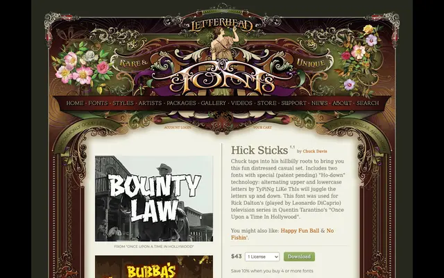 Hick Sticks specimen from Letterhead Fonts