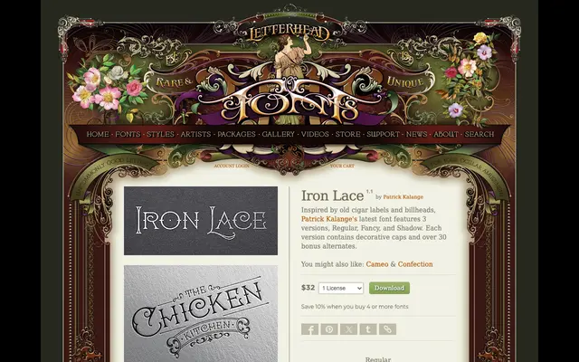 Iron Lace specimen from Letterhead Fonts