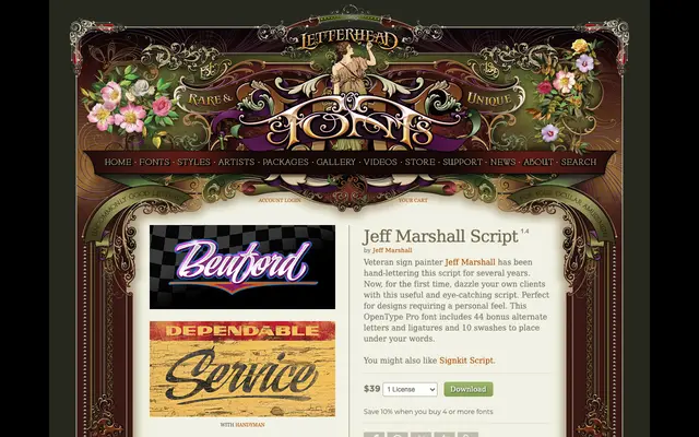 Jeff Marshall Script specimen from Letterhead Fonts