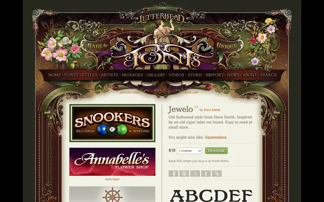 Jewelo specimen from Letterhead Fonts