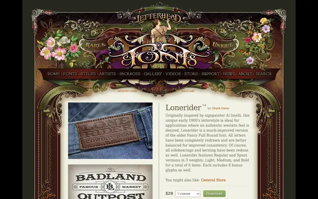 Lonerider specimen from Letterhead Fonts