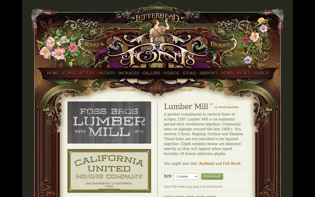 Lumber Mill specimen from Letterhead Fonts