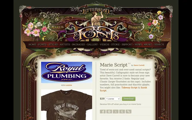 Marie Script specimen from Letterhead Fonts