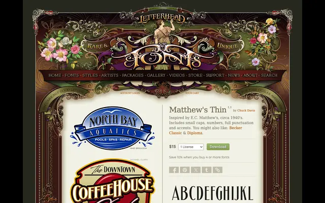 Matthew's Thin specimen from Letterhead Fonts