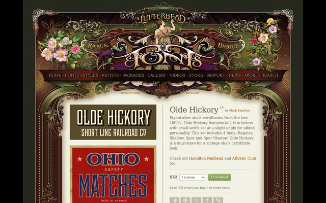 Olde Hickory specimen from Letterhead Fonts