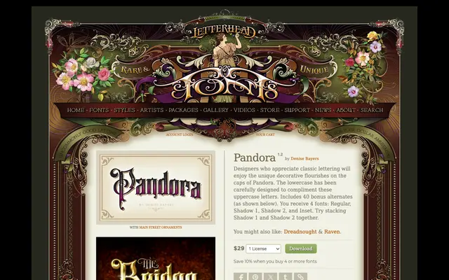 Pandora specimen from Letterhead Fonts