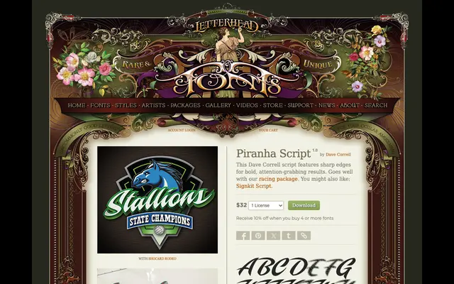 Piranha Script specimen from Letterhead Fonts