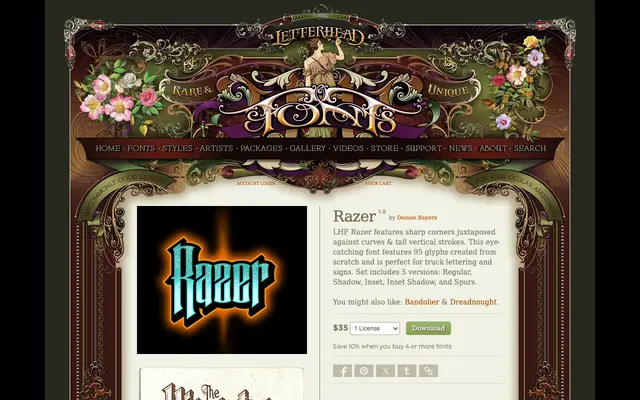 Razer specimen from Letterhead Fonts