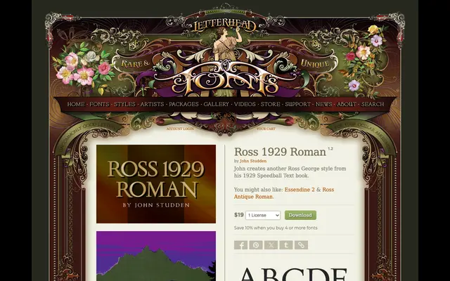 Ross 1929 Roman specimen from Letterhead Fonts