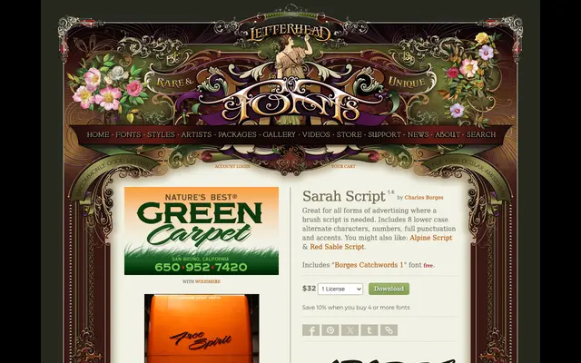 Sarah Script specimen from Letterhead Fonts