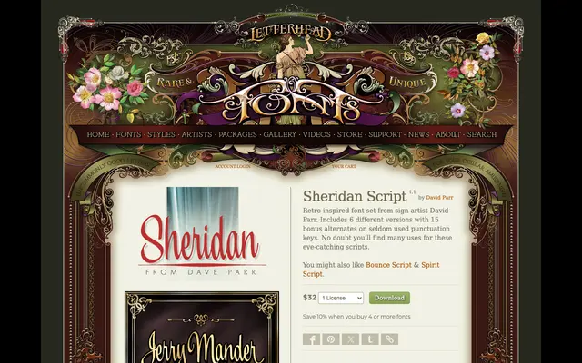 Sheridan Script specimen from Letterhead Fonts