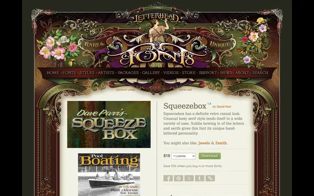 Squeezebox specimen from Letterhead Fonts