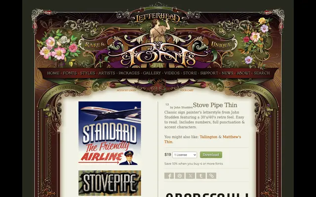 Stove Pipe Thin specimen from Letterhead Fonts