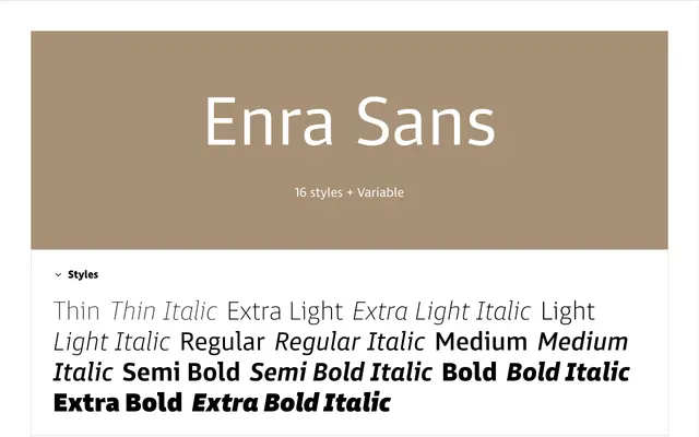 Enra Sans specimen from Lettermin