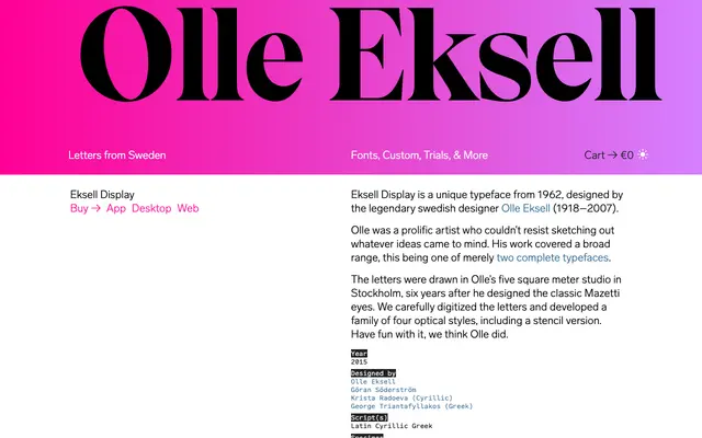 Eksell Display specimen from Letters from Sweden