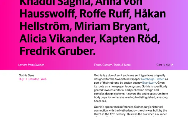 Gothia Sans specimen from Letters from Sweden