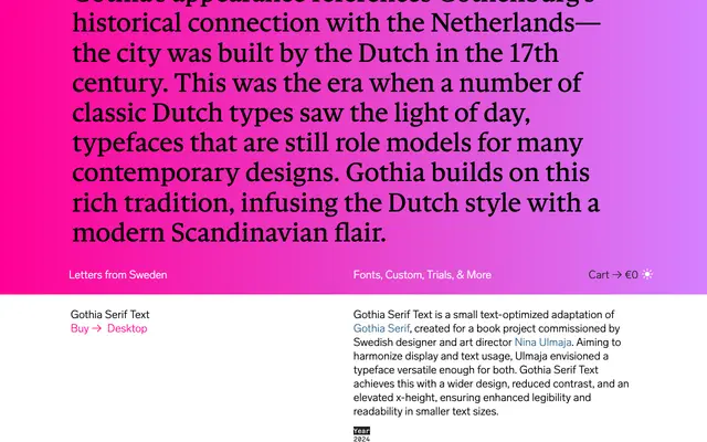 Gothia Serif Text specimen from Letters from Sweden