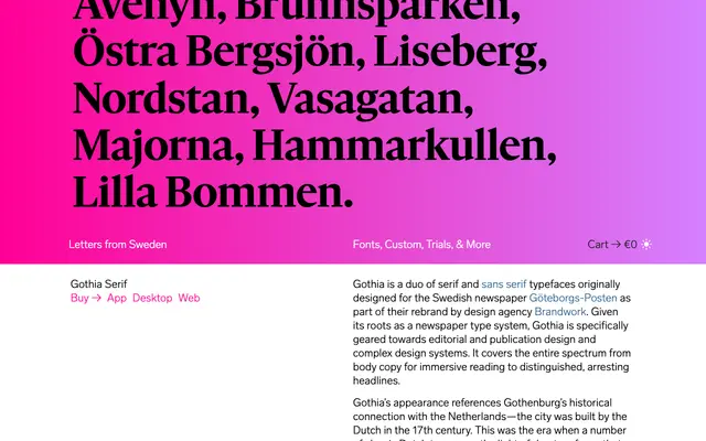 Gothia Serif specimen from Letters from Sweden