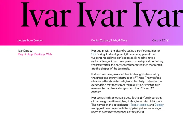 Ivar Display specimen from Letters from Sweden