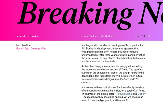 Ivar Headline specimen from Letters from Sweden