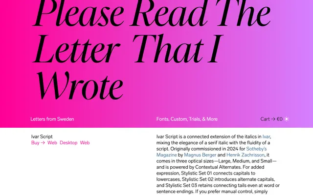 Ivar Script specimen from Letters from Sweden