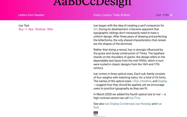 Ivar Text specimen from Letters from Sweden