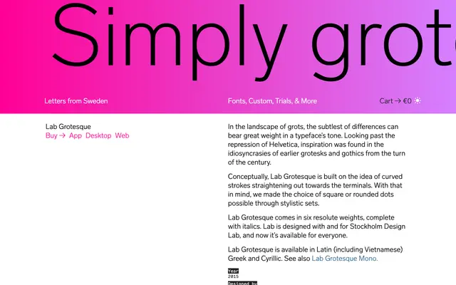 Lab Grotesque specimen from Letters from Sweden