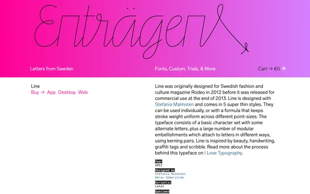 Line specimen from Letters from Sweden