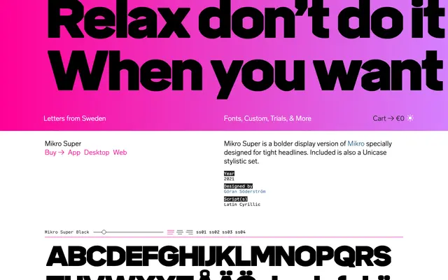 Mikro Super specimen from Letters from Sweden