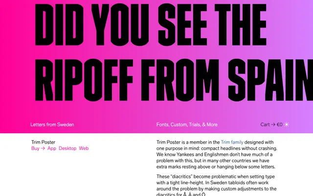Trim Poster specimen from Letters from Sweden