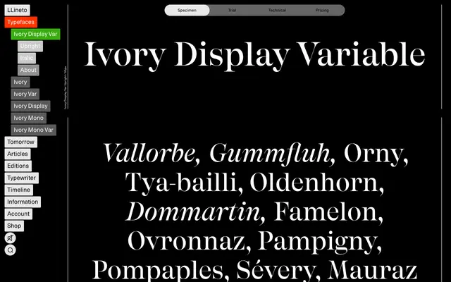 LL Ivory Display Var specimen from Lineto