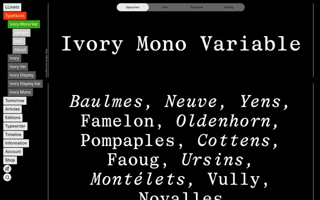 LL Ivory Mono Var specimen from Lineto