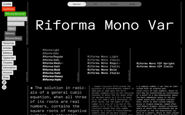 LL Riforma Mono VIP specimen from Lineto