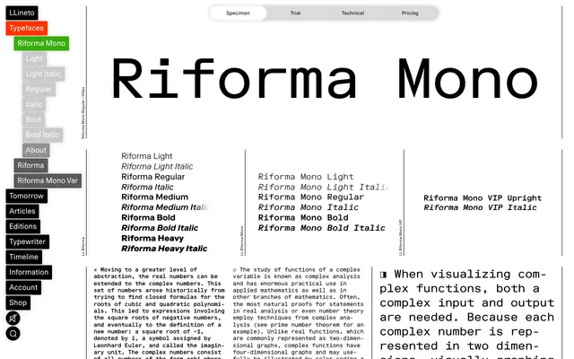 LL Riforma Mono specimen from Lineto