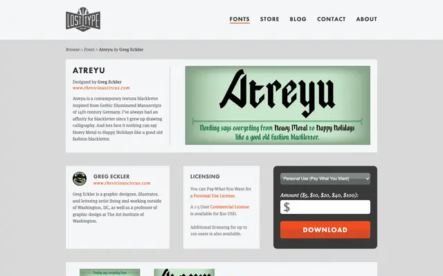 Atreyu specimen from Lost Type Co-op